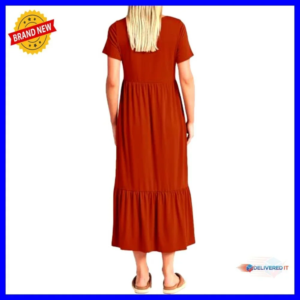 Maternity Nursing Maxi Dress with Pockets, Tiered Flowy A-Line